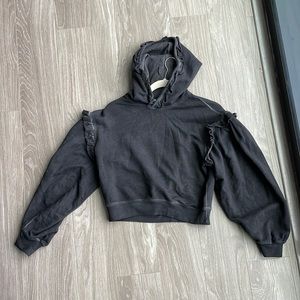 Something navy cropped sweater with ruffle detail